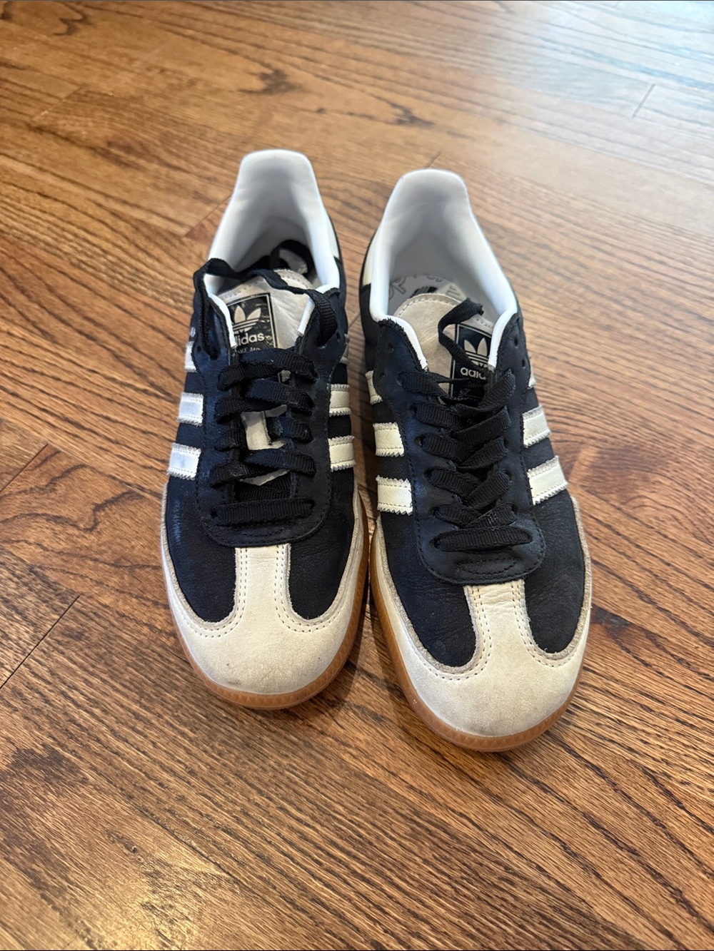 adidas womans Black and Cream Retro Suede Sneakers